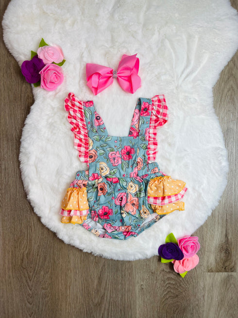 Bowtism Baby Chloe Floral Romper with Matching Bow - Bowtism